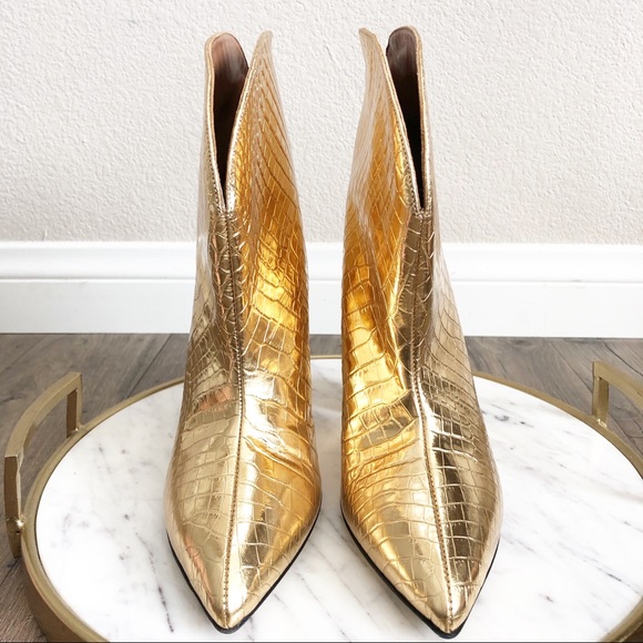 PARIS TEXAS Metallic Gold Croc Embossed Booties 40 - Picture 3 of 11